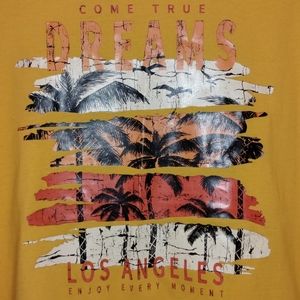 Yellow Los Angeles Palm Tree Graphic Drop Shoulder Tee Shirt Women size L (8/10)